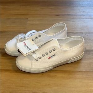 Superga White Canvas Sneakers with Silver Eyelets